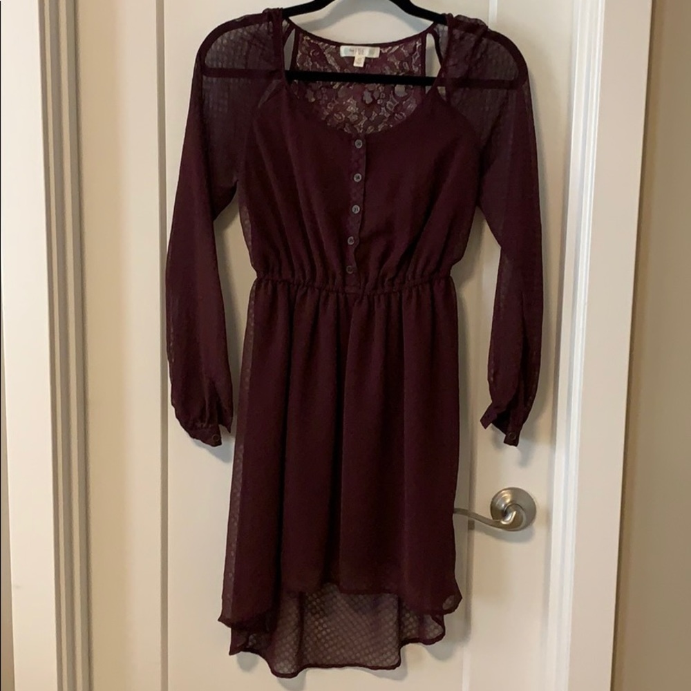 High low purple button up dress